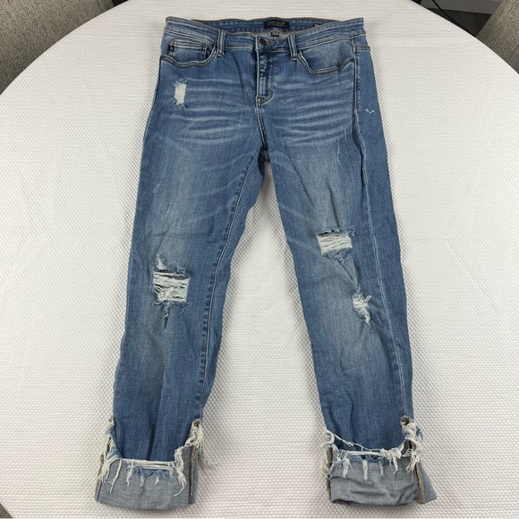 Judy Blue Light Blue Distressed Boyfriend Jeans - Picture 1 of 13